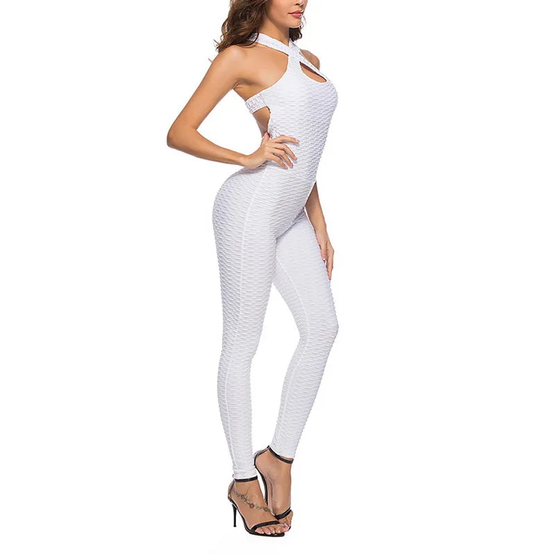 2025 Sexy Halter Women's Tracksuit Yoga High Waist Play Suit Slim Sport Backless Top Running Sportswear Pants Push Up Jumpsuit