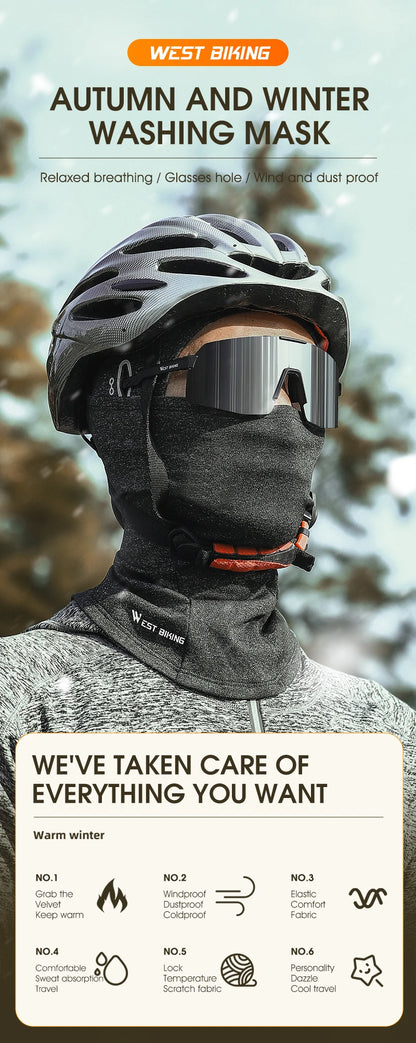 WEST BIKING Winter Fleece Cycling Cap Hat Windproof Men Women Sport Scarf Balaclava Ski Bicycle Motorcycle Running Neck Warmer