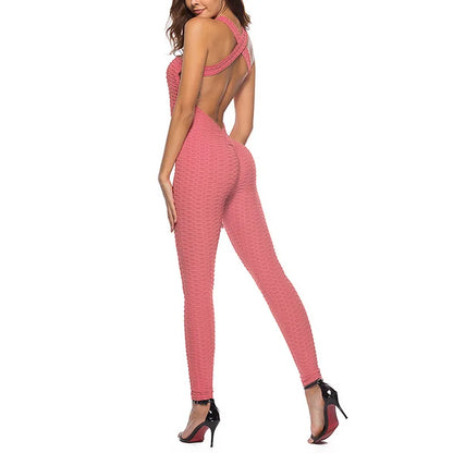 2025 Sexy Halter Women's Tracksuit Yoga High Waist Play Suit Slim Sport Backless Top Running Sportswear Pants Push Up Jumpsuit