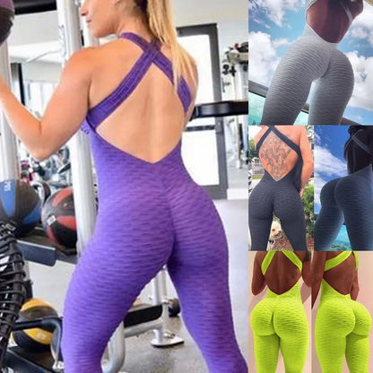 2025 Sexy Halter Women's Tracksuit Yoga High Waist Play Suit Slim Sport Backless Top Running Sportswear Pants Push Up Jumpsuit