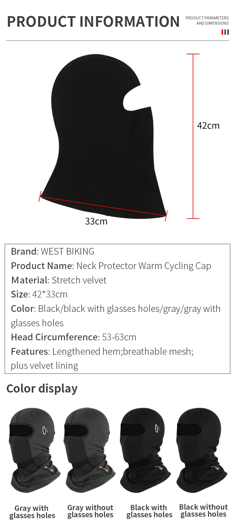 WEST BIKING Winter Fleece Cycling Cap Hat Windproof Men Women Sport Scarf Balaclava Ski Bicycle Motorcycle Running Neck Warmer