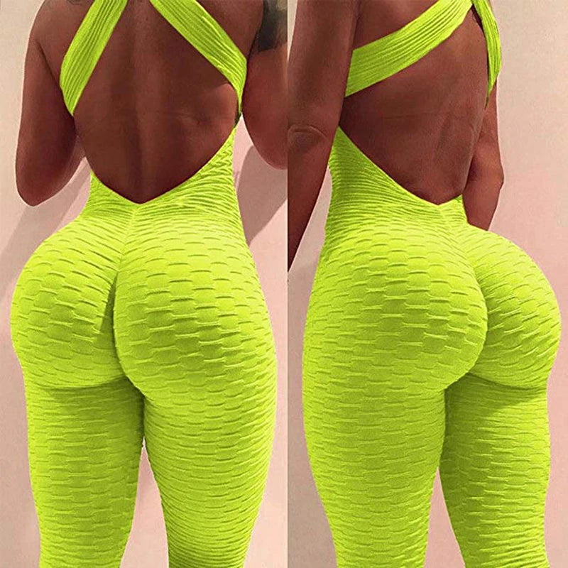 2025 Sexy Halter Women's Tracksuit Yoga High Waist Play Suit Slim Sport Backless Top Running Sportswear Pants Push Up Jumpsuit