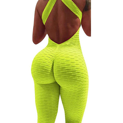 2025 Sexy Halter Women's Tracksuit Yoga High Waist Play Suit Slim Sport Backless Top Running Sportswear Pants Push Up Jumpsuit